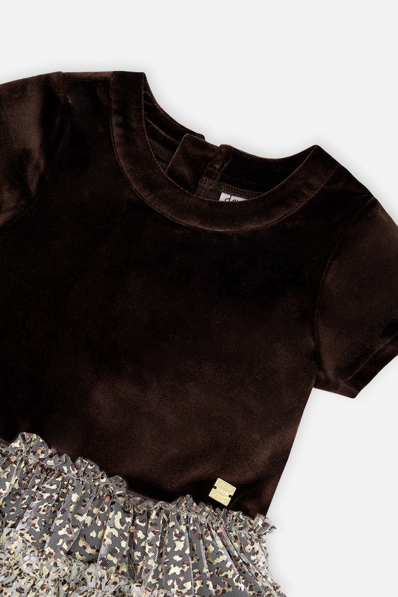 Bi-material Short Sleeve Metallic Mesh Dress (toddler, Little Kid & Big Kid), Alternate, color, Dark Brown