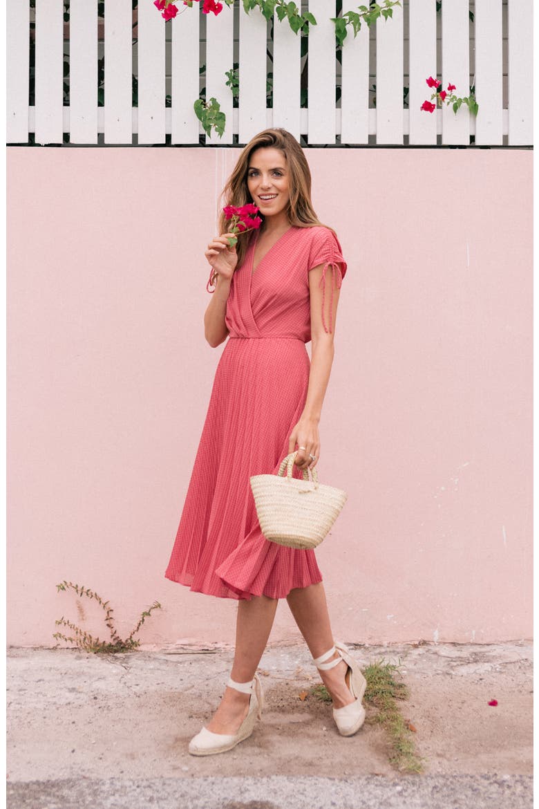 Pleated Ruched Shoulder Dress, Alternate, color, DRIED ROSE