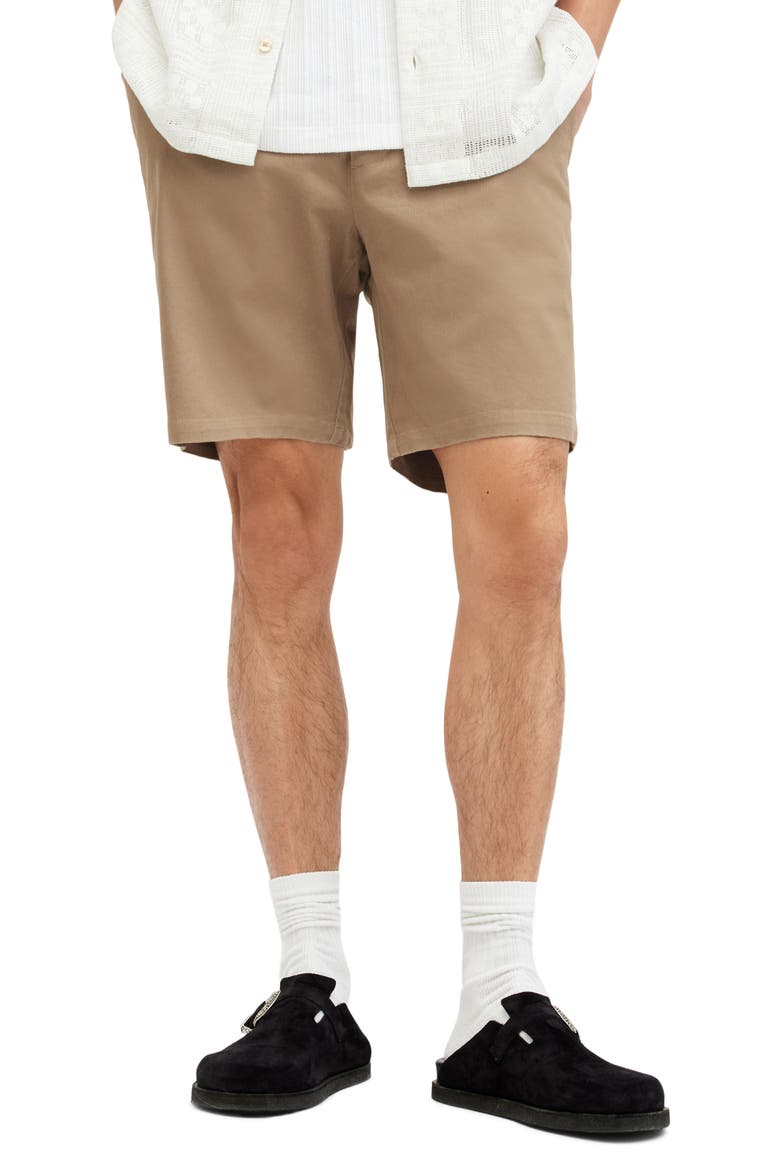 Neiva Flat Front Stretch Twill Shorts, Main, color, MOORLAND BROWN