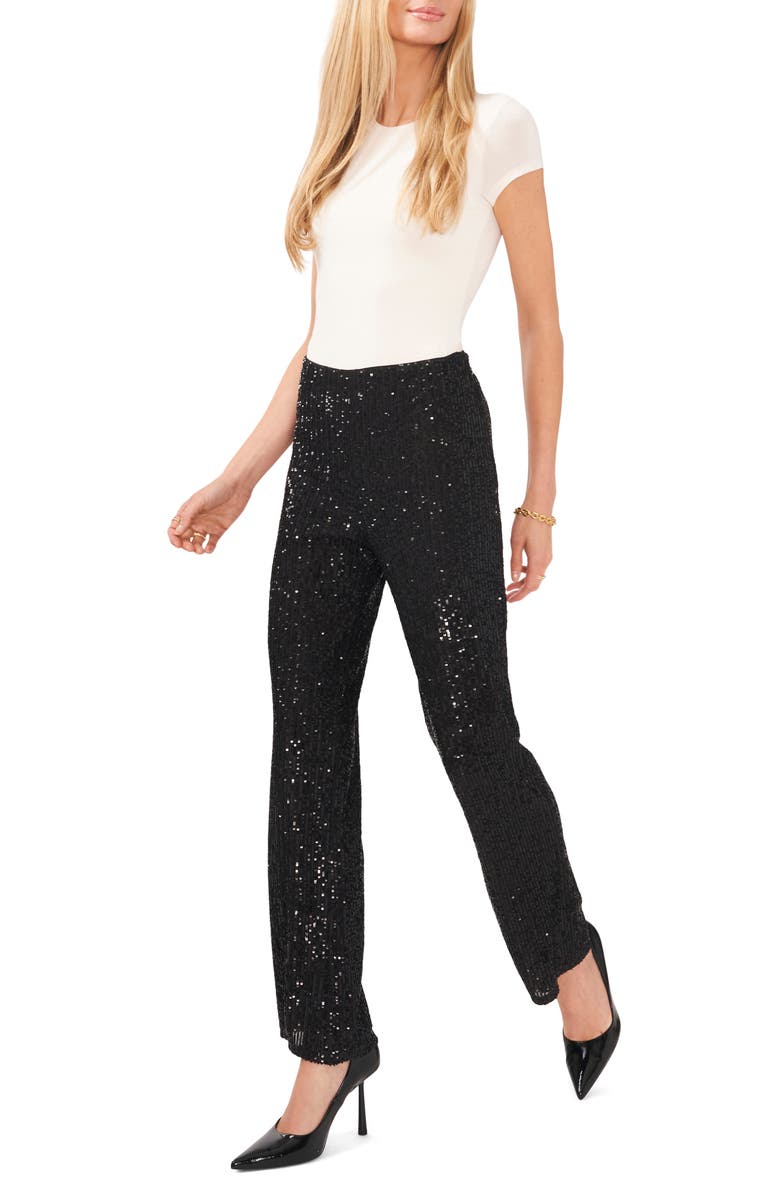 Vince Camuto Sequin Flare Leg Pants, Alternate, color, Rich Black