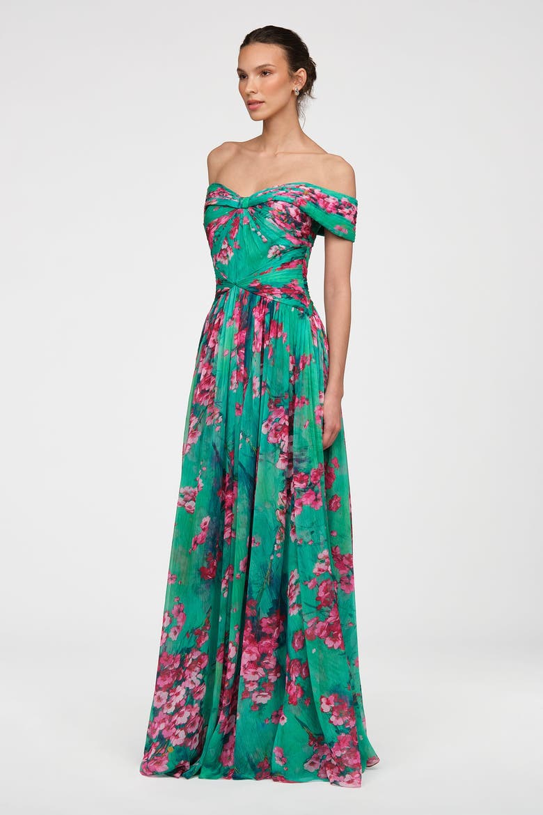 Sabina Chiffon Gown, Alternate, color, Seafoam Drift Sakura Mist