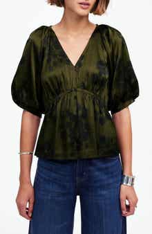 Madewell Shirred Puff Sleeve Satin Top