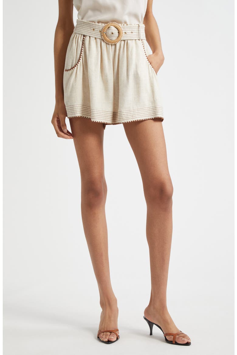 Veronica Embroidered Belted Shorts, Main, color, LINEN