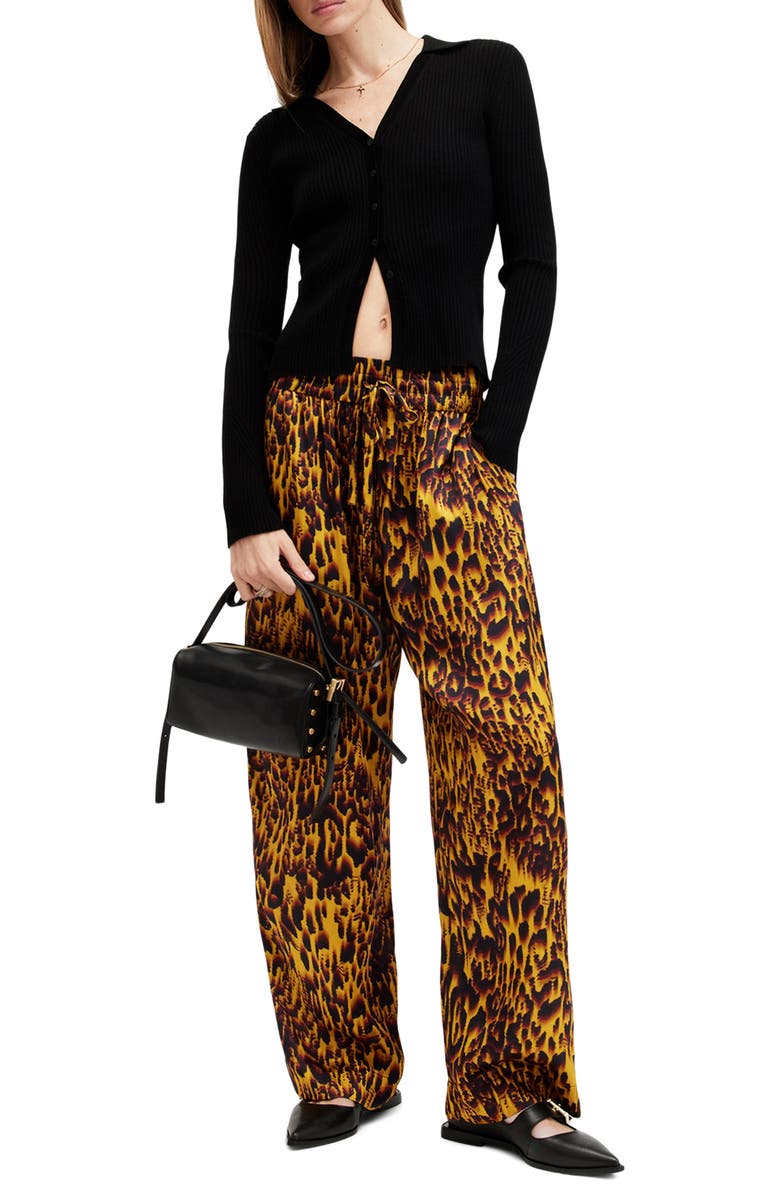 AllSaints Tyler Abstract Print Straight Leg Satin Pants, Alternate, color, 