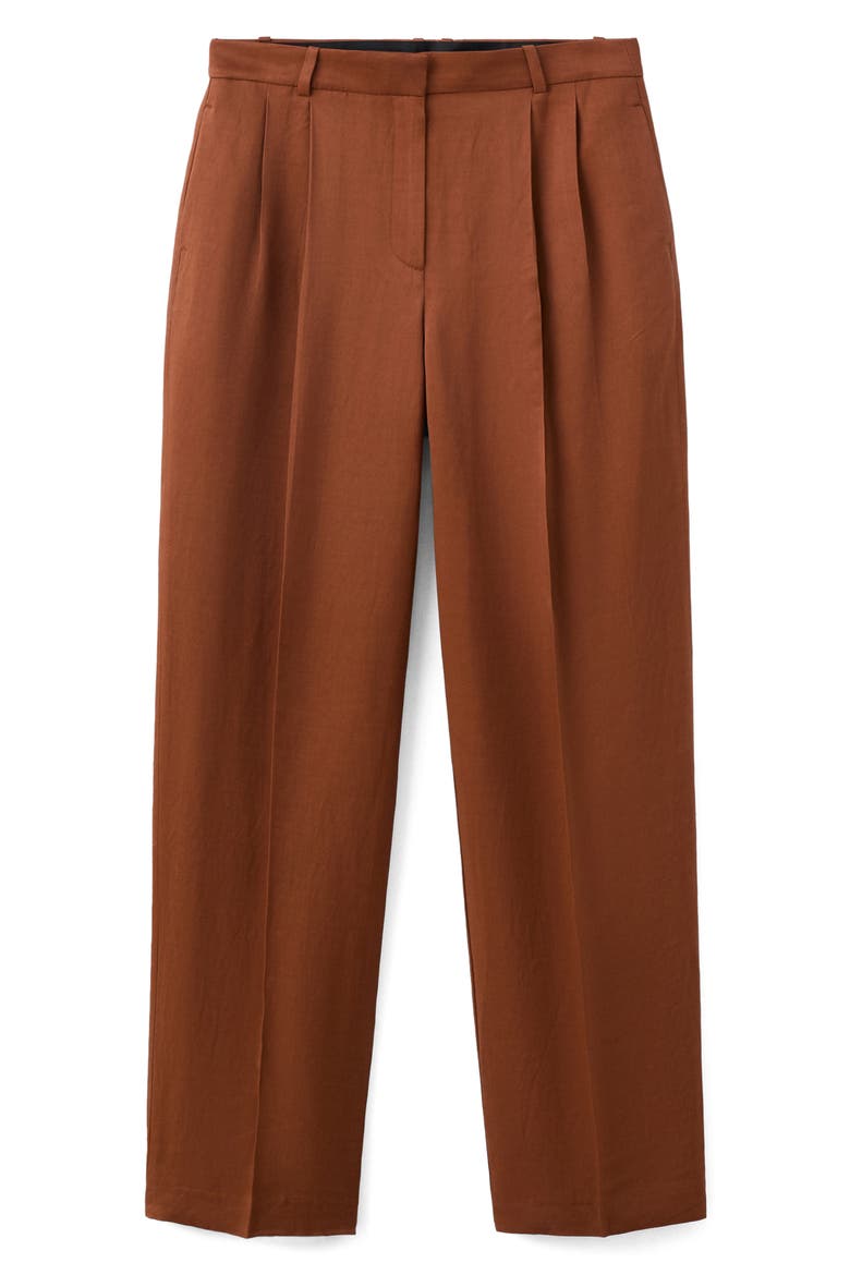 Pleated Straight Leg Pants, Main, color, RUSSET