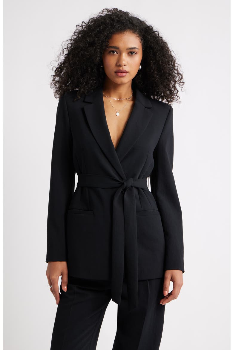 The Curator Tie Waist Blazer, Main, color, BLACK