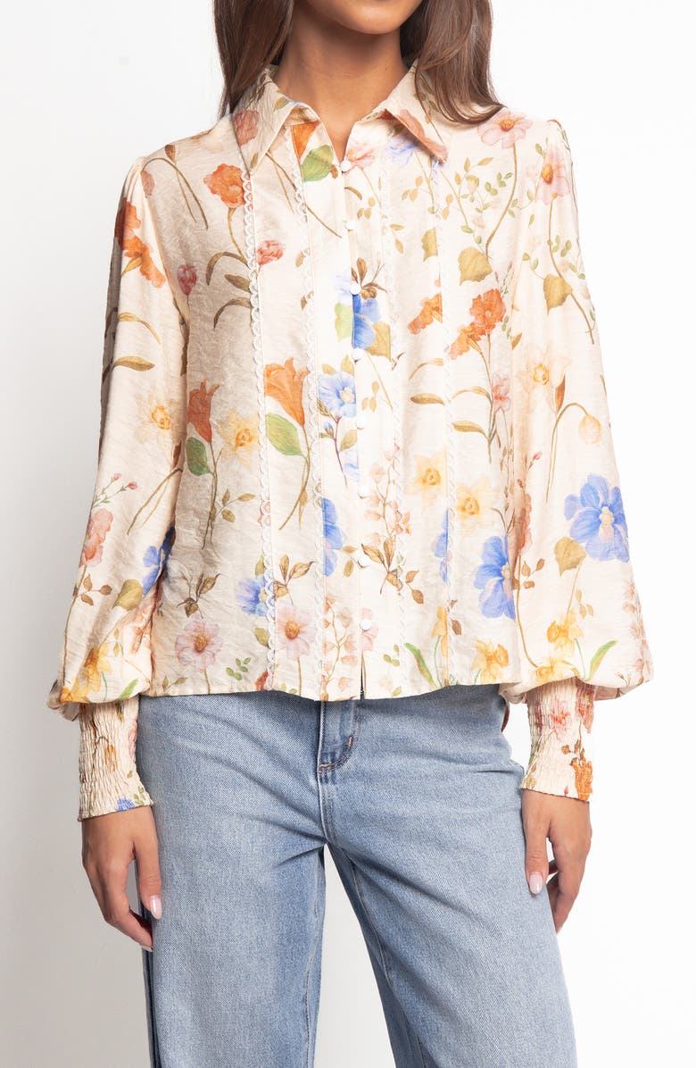 Petal & Pup Parsons Lace Trim Shirt, Alternate, color, White Floral