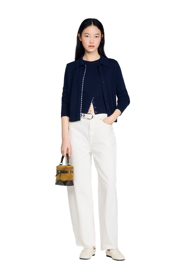 Striped wool-cashmere cardigan, Alternate, color, Navy blue
