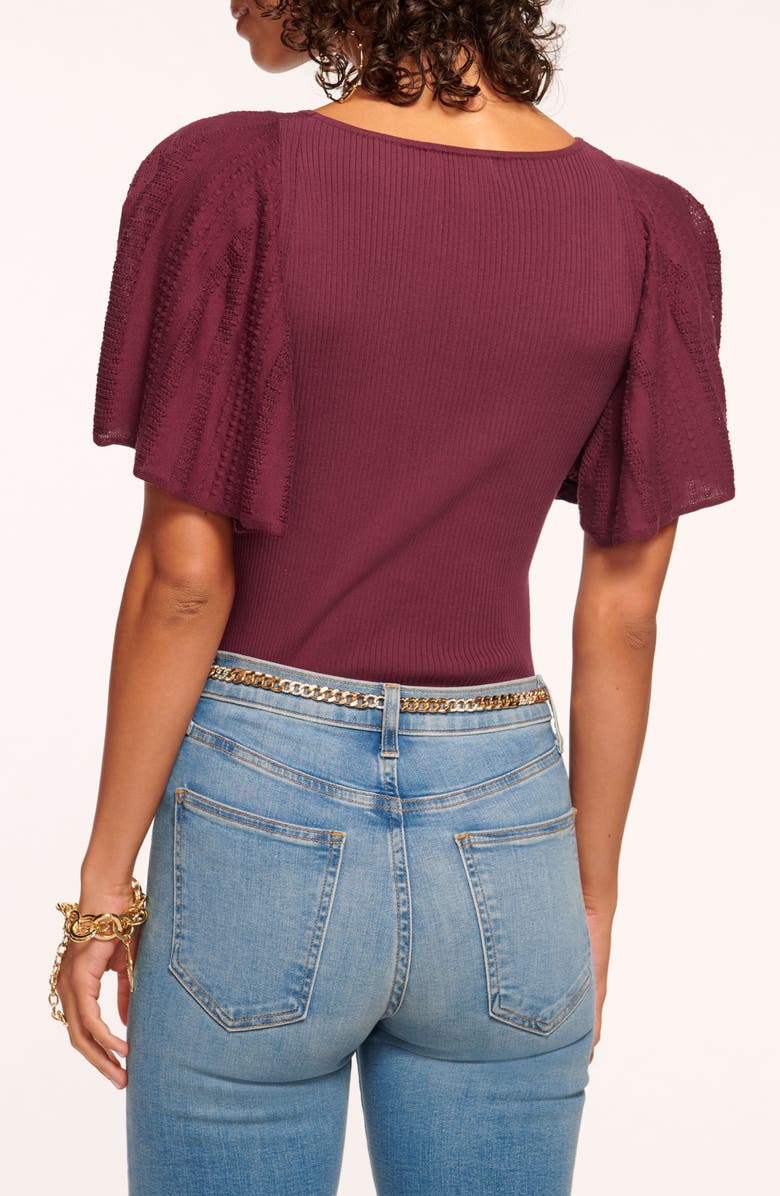 Ramy Brook Amiel Mixed Stitch Cotton Blend Sweater, Alternate, color, Pinot Noir Pointelle