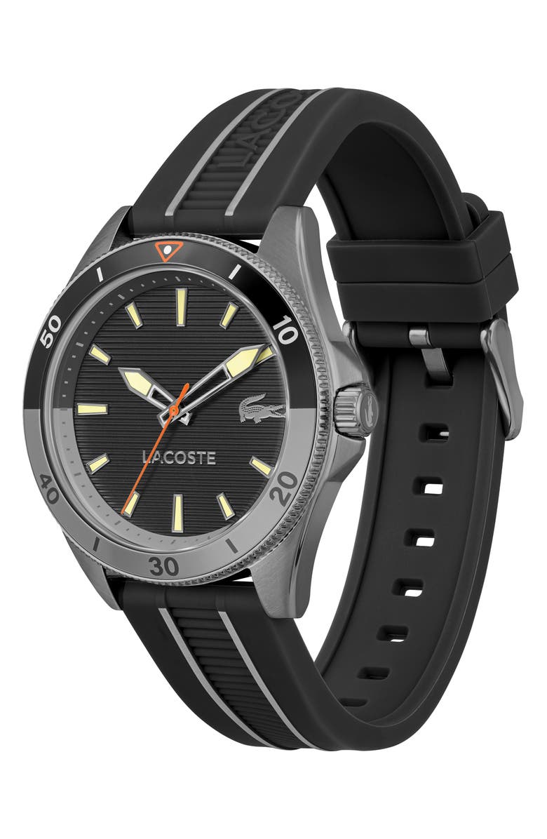 Lacoste Mainsail Silicone Strap Watch, 43mm, Alternate, color, Black