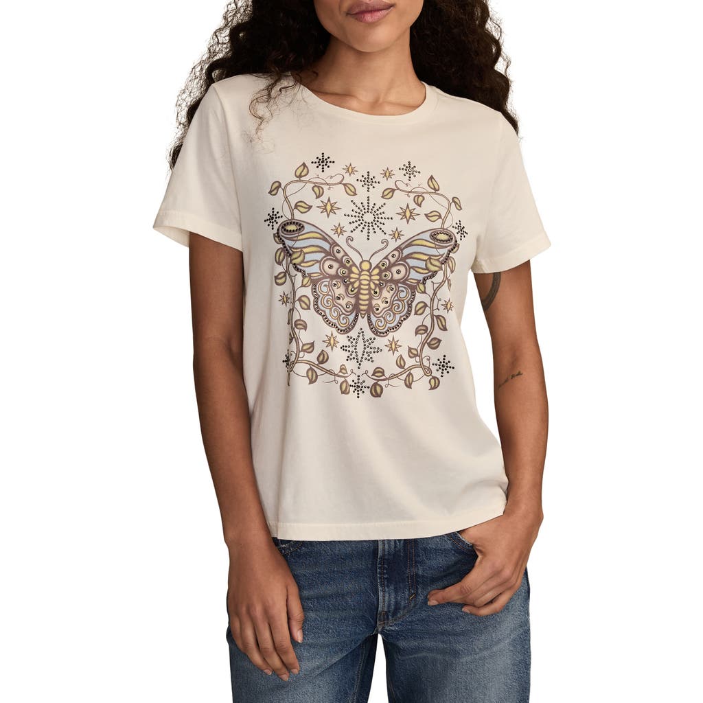 Lucky Brand Women's Embellished Butterfly Classic Crew Neck T-shirt In White