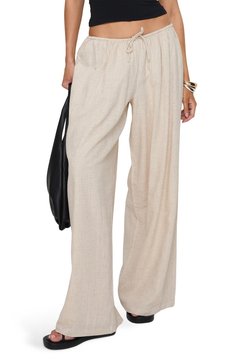 Beach Comber Wide Leg Linen & Cotton Drawstring Pants, Main, color, BEIGE
