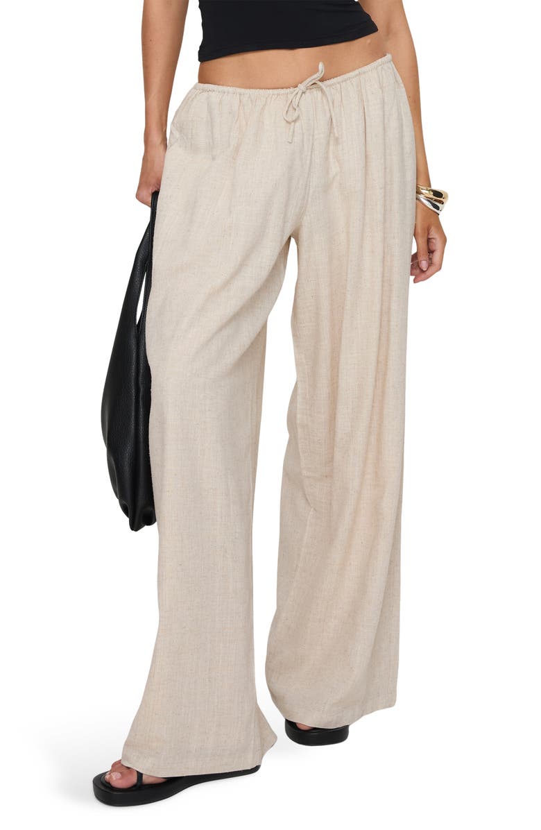 Princess Polly Beach Comber Wide Leg Linen & Cotton Drawstring Pants, Main, color, Beige