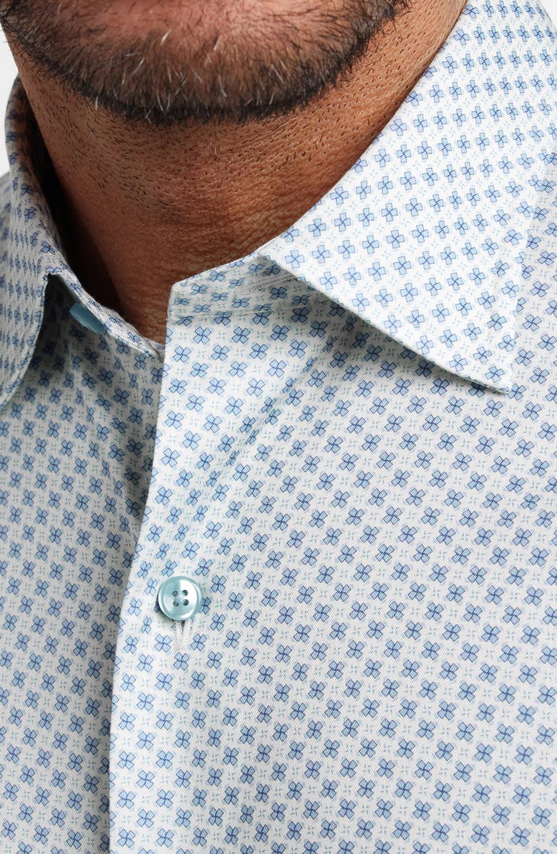 David Donahue Neat Print Cotton Button-Up Shirt, Alternate, color, Sand/ Sky