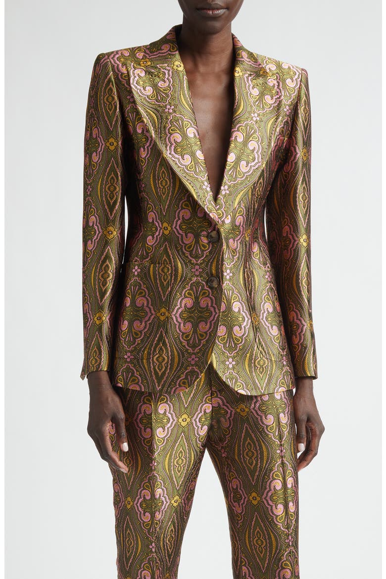 Fitted Jacquard Jacket, Main, color, MULTICOL ON GREEN BASE