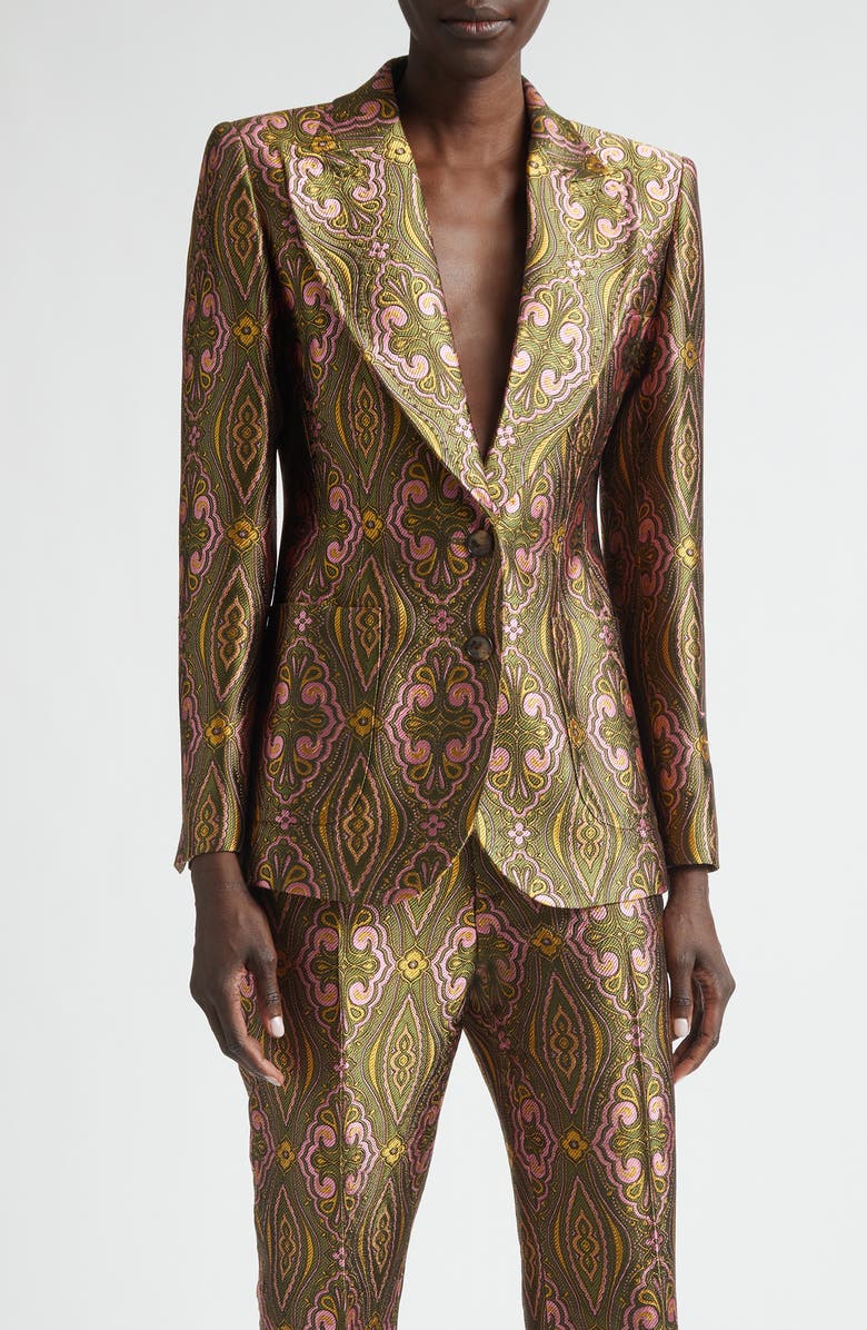 Etro Fitted Jacquard Jacket, Main, color, Multicol On Green Base