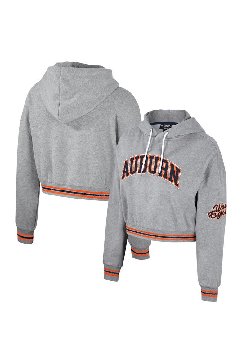 Women's The Wild Collective Heather Gray Auburn Tigers Cropped Shimmer Pullover Hoodie, Alternate, color, Heather Gray
