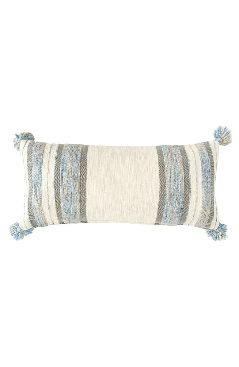 Storied Home Cotton Knit Throw Pillow with Ruffle Edge, Multicolor, Main, color, Blue