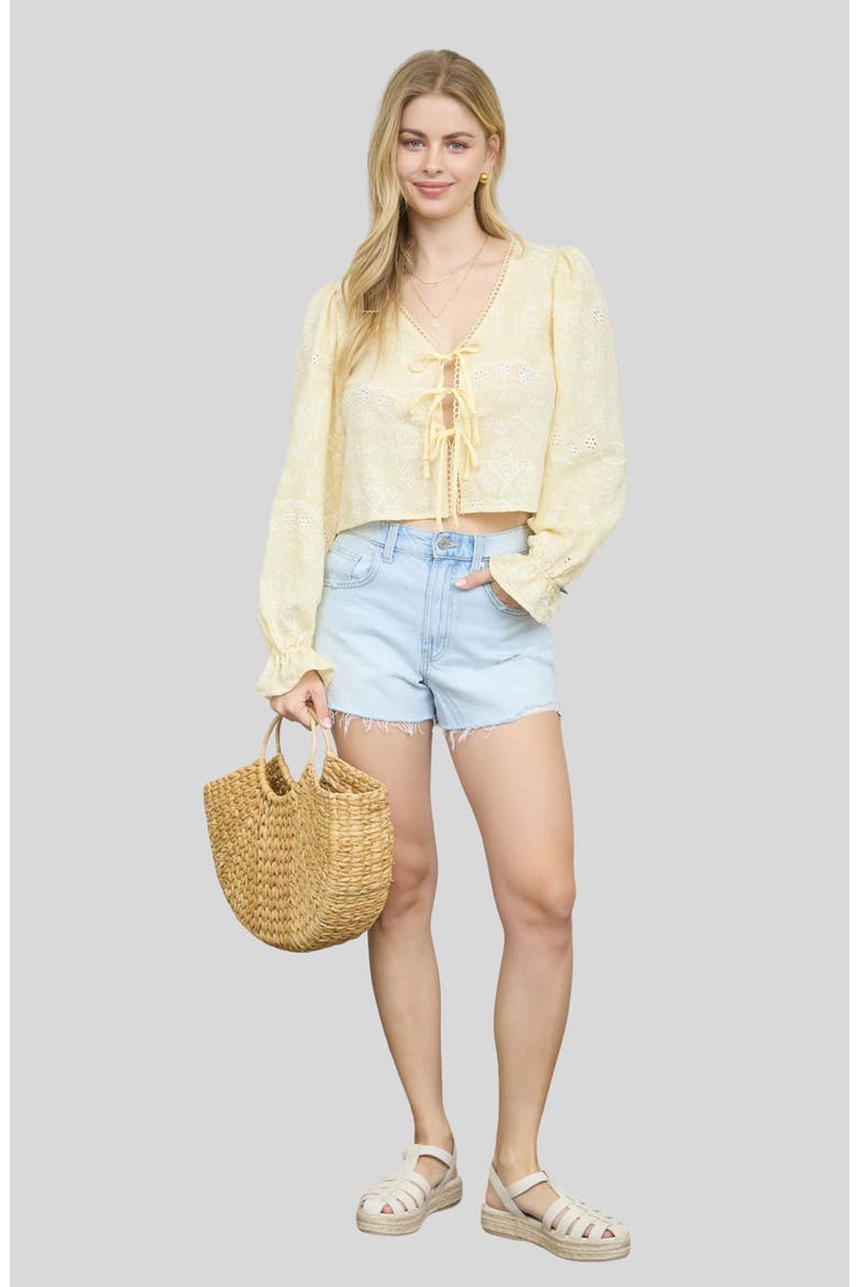 Front Tie Long Sleeve Top, Alternate, color, BUTTER YELLOW