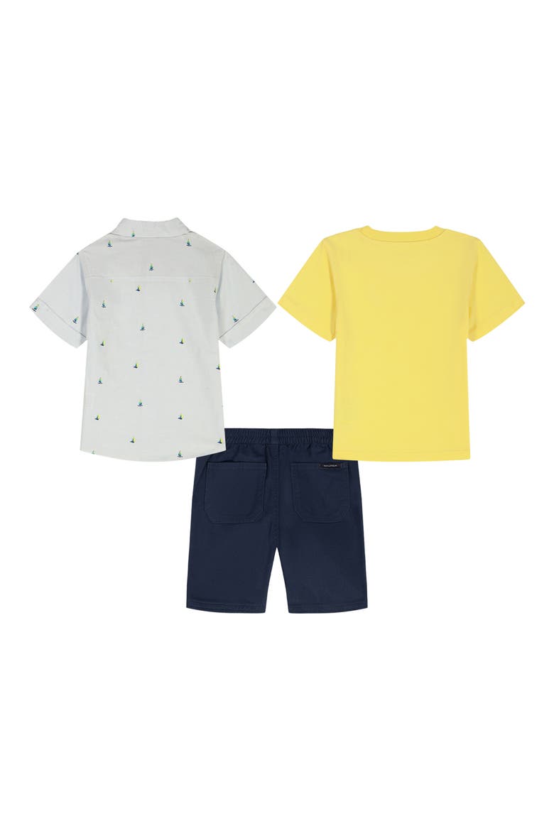 Kids' Short Sleeve Button-Up Shirt, T-Shirt & Shorts Set, Alternate, color, YELLOW MULTI