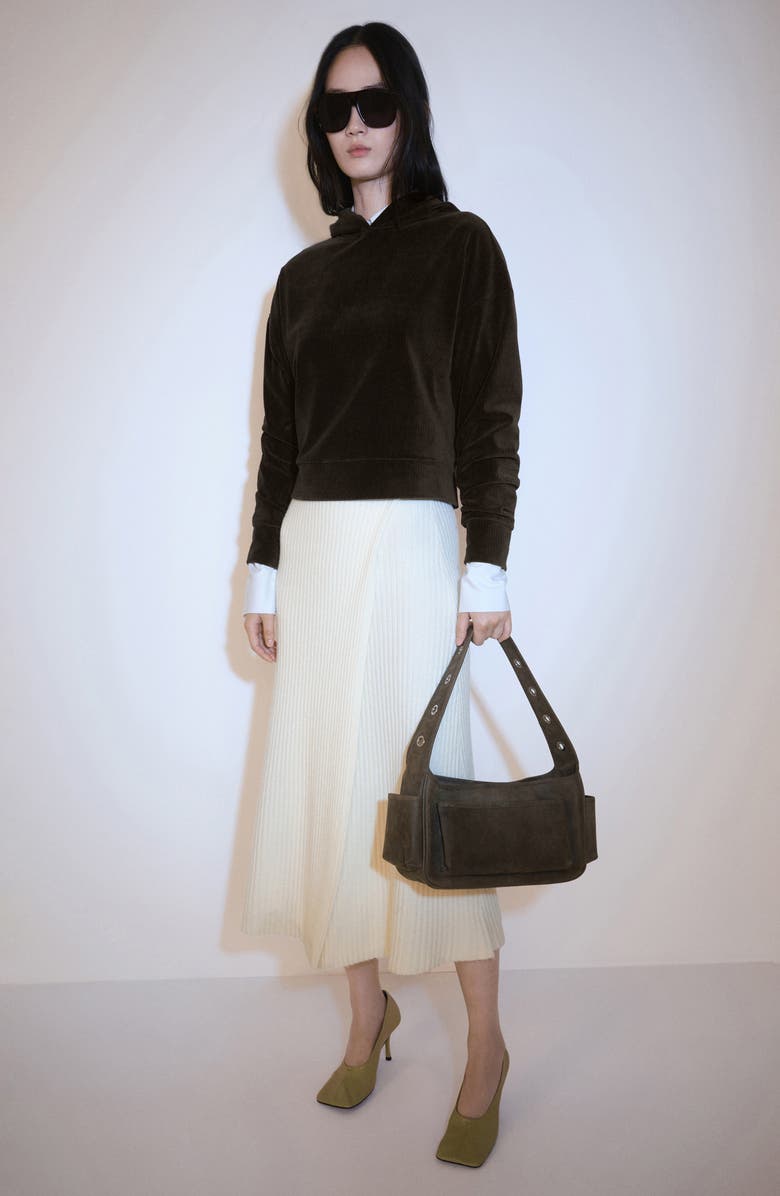 MANGO Corduroy Pullover Hoodie, Alternate, color, Khaki