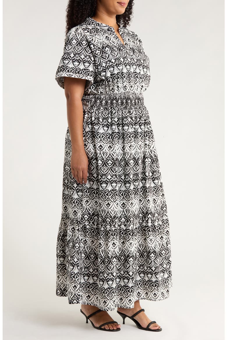 La Palma Floral Belraj Tiered Cotton Maxi Dress, Alternate, color, BLACK-WHITE