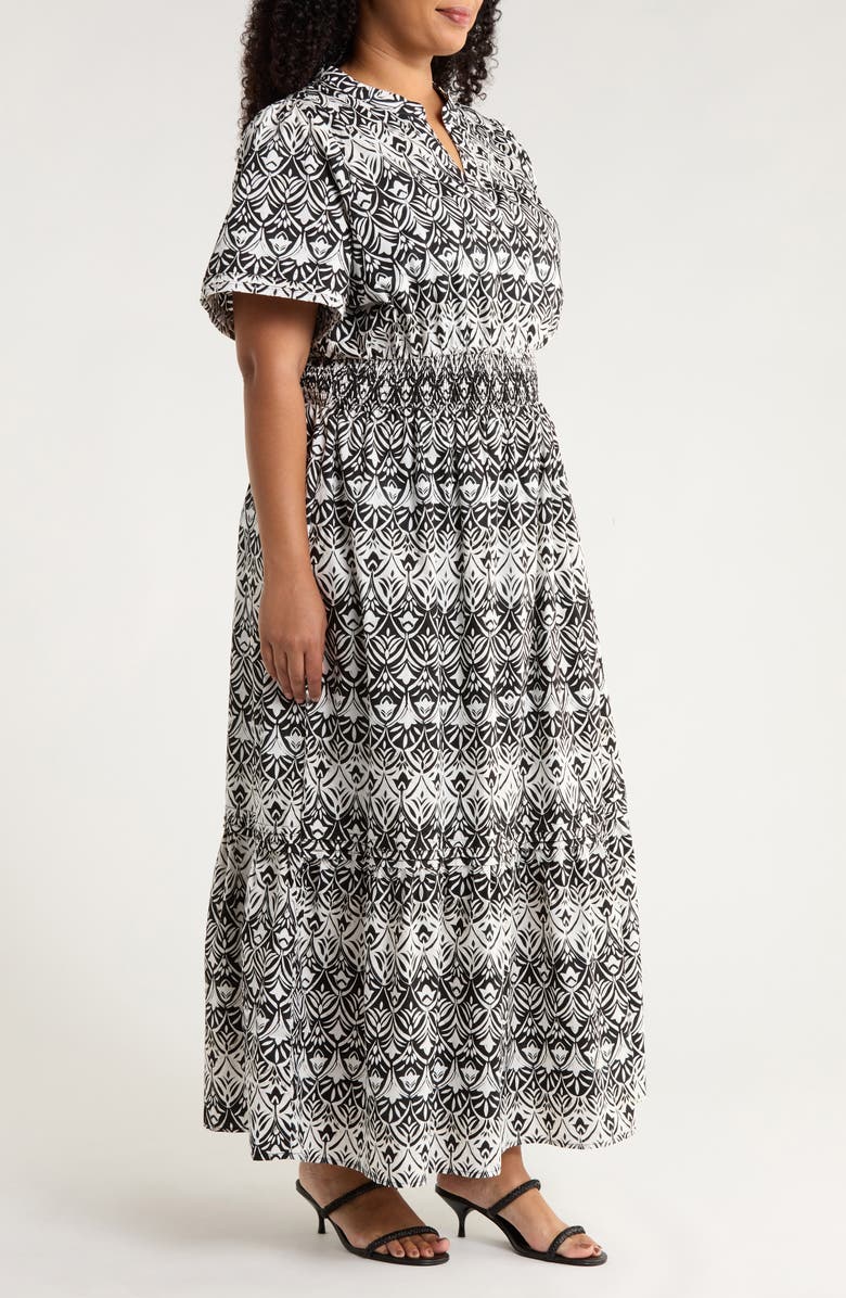 SUGARLIPS La Palma Floral Belraj Tiered Cotton Maxi Dress, Alternate, color, Black-White