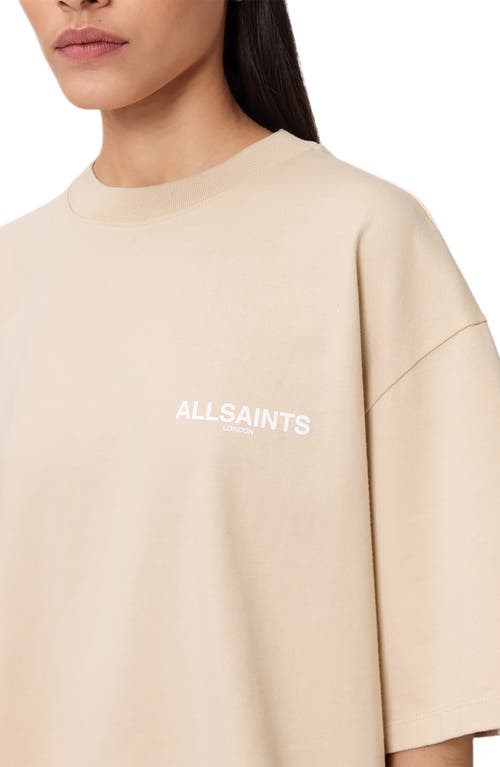 Allsaints Womens Sandy White Guardian Graphic-print Relaxed-fit Organic-cotton T-shirt In Brown