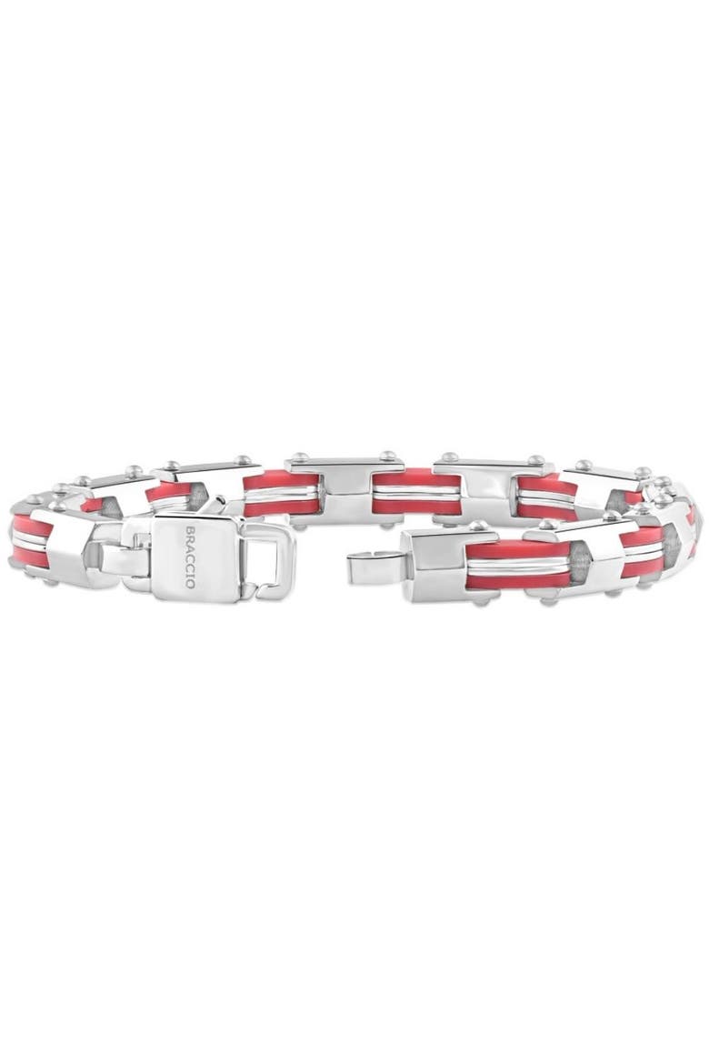Men's Steel And Red Two Tone 8mm Link Flexible Trigger Clasp  8.5 " Bracelet, Alternate, color, Stainless Steel