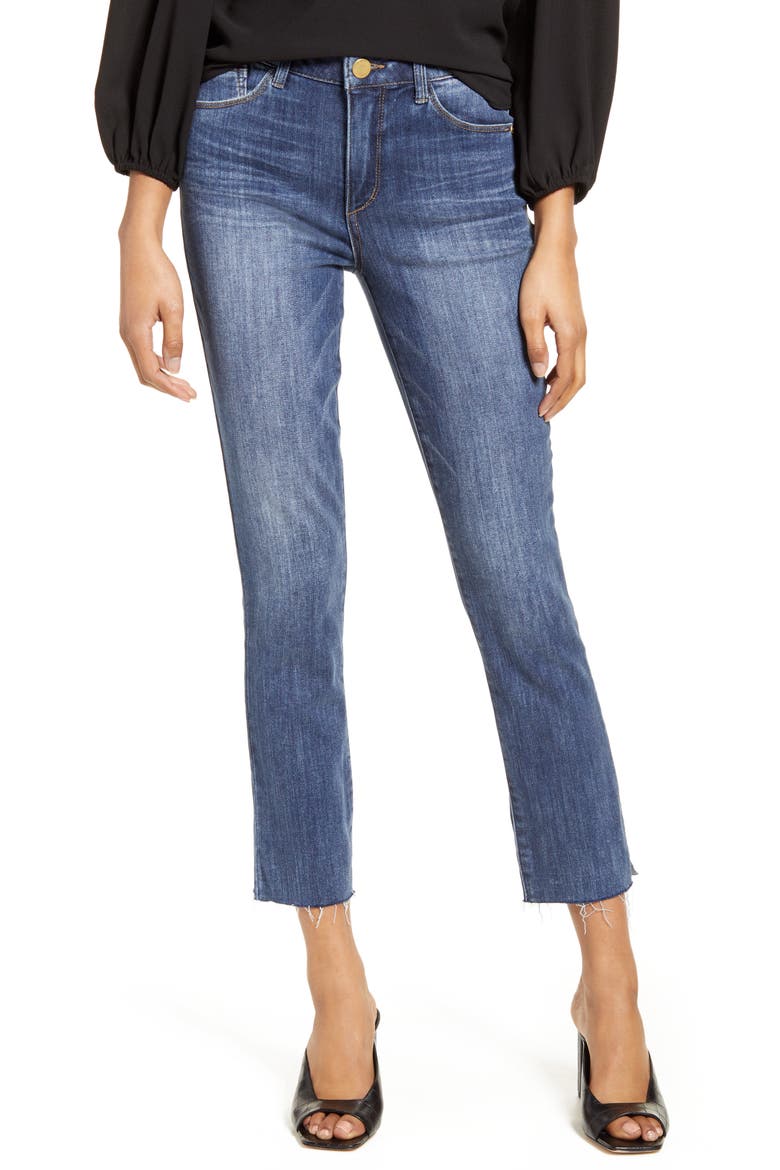 Logan 'Ab'Solution High Waist Raw Hem Skinny Crop Jeans, Main, color, BLUE