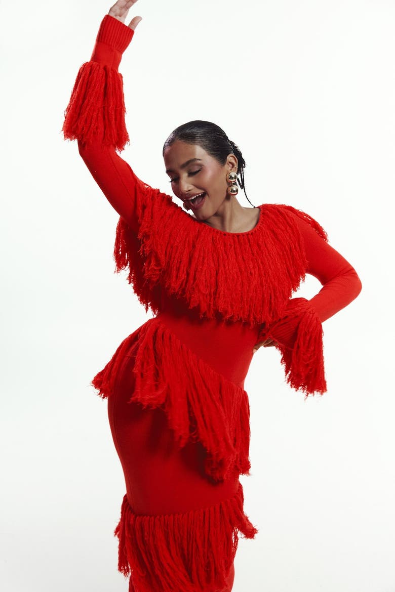 Igho Sequin Fringe Maxi Dress, Alternate, color, Red