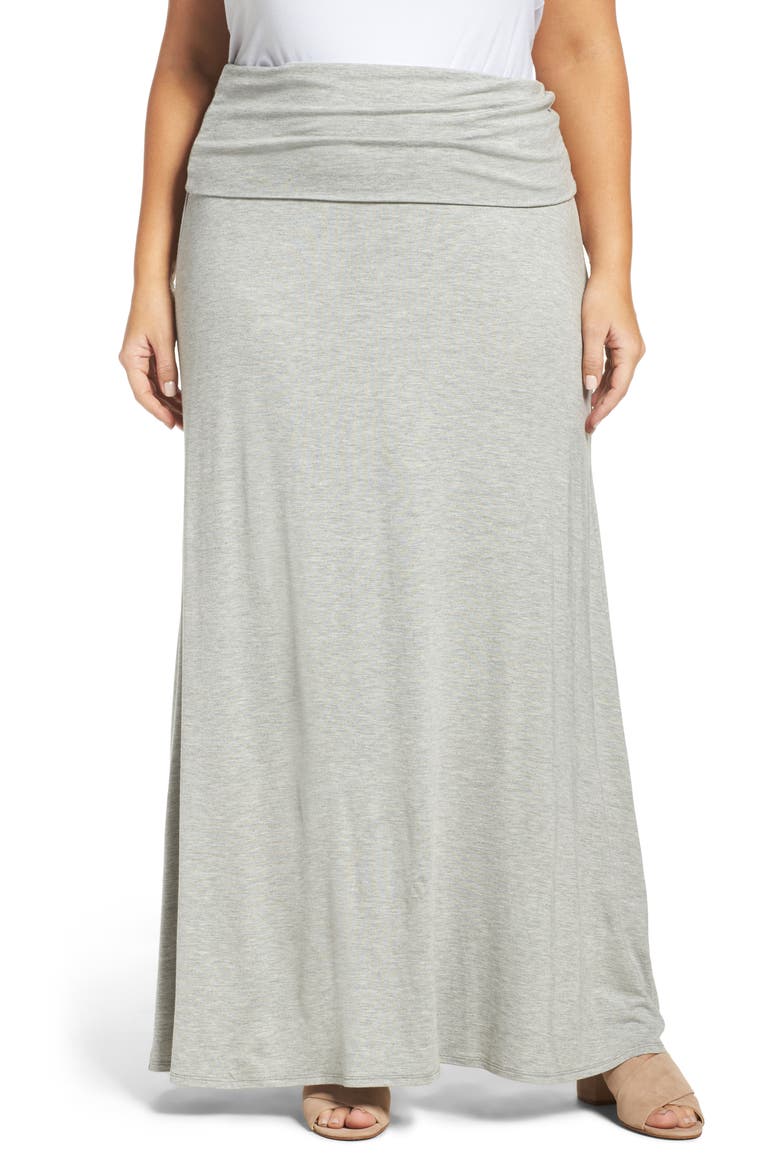 Fold Over Maxi Skirt, Main, color, HEATHER GREY