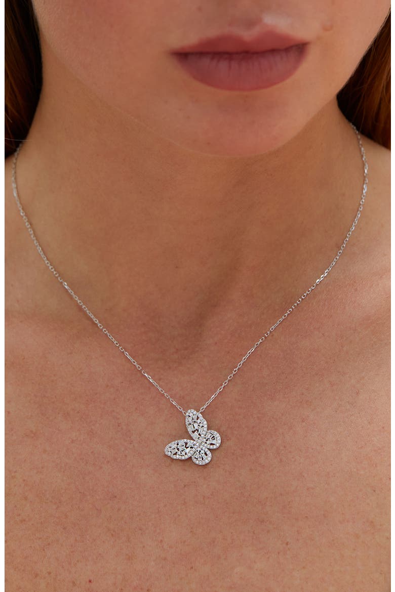 Cubic Zirconia Butterfly Pendant Necklace, Alternate, color, WHITE