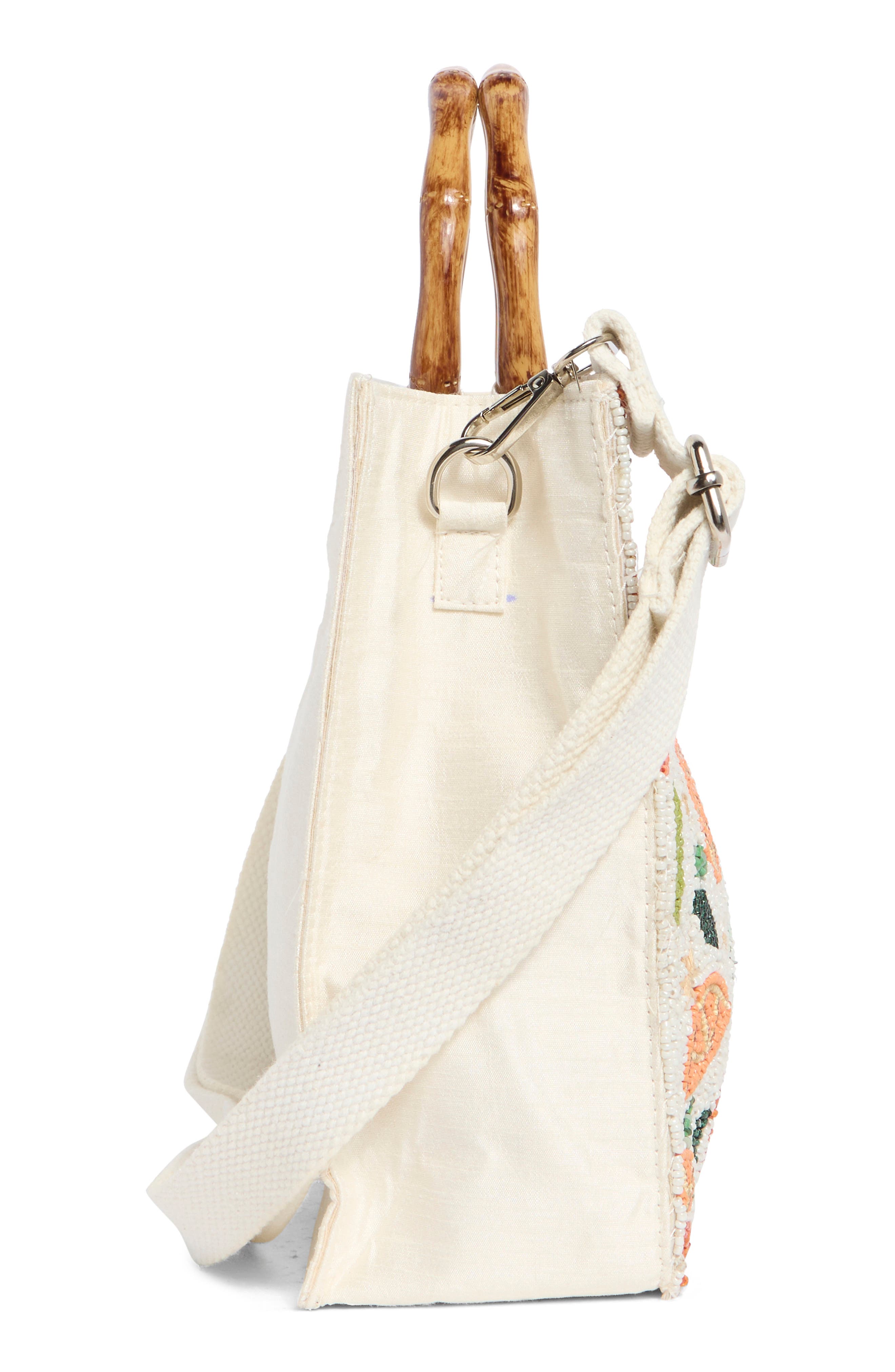 Beaded Bamboo Handle Tote, Alternate, color, ORANGE MULTI