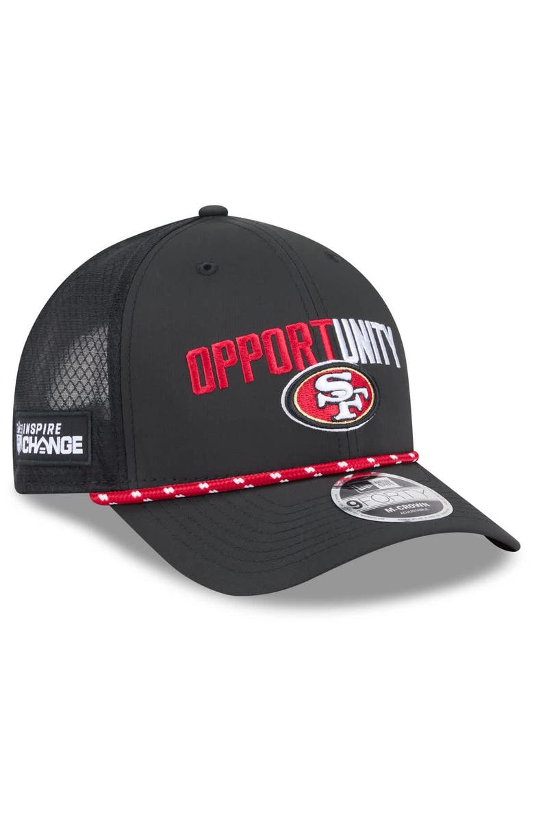 New Era Men's New Era Black San Francisco 49ers 2025 Inspire Change 9FORTY M-Crown Adjustable Hat, Main, color, Black