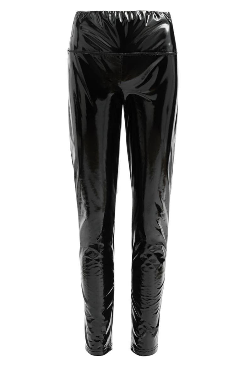Cora Shine Patent Faux Leather Leggings, Alternate, color, BLACK
