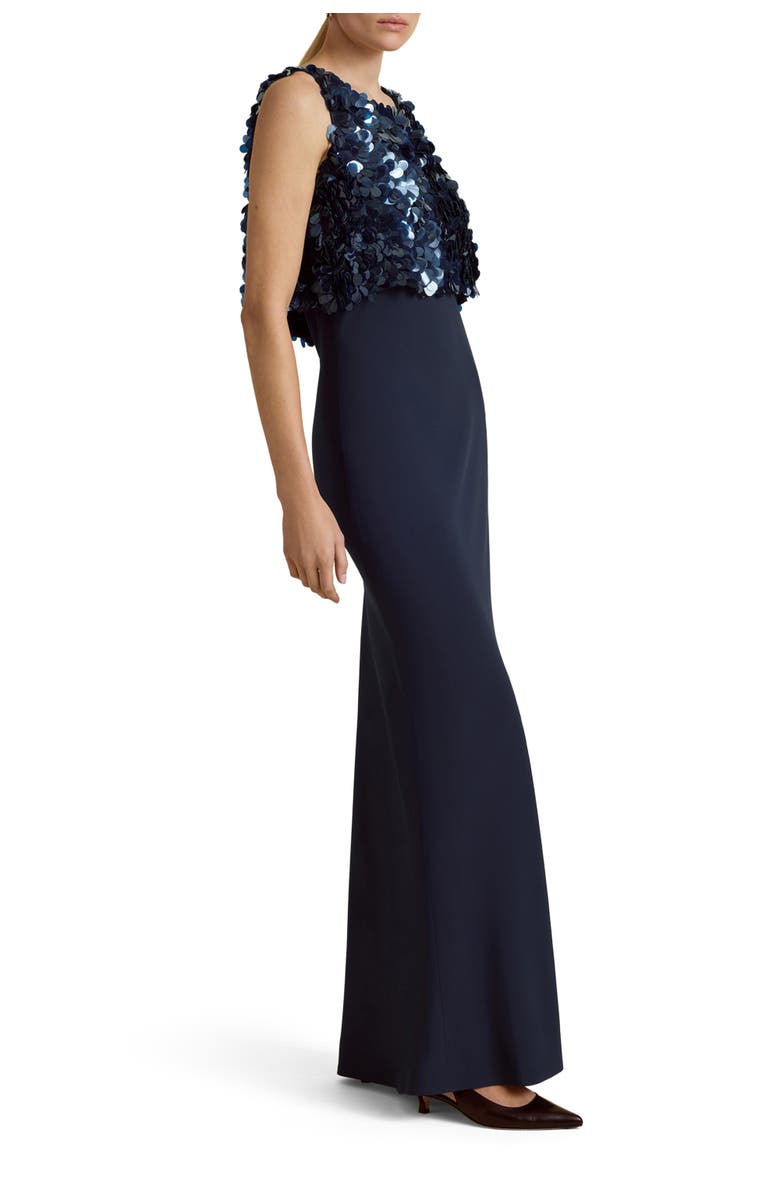 Marina Moscone Bias Dress w/ Paillette Bodice, Main, color, Navy