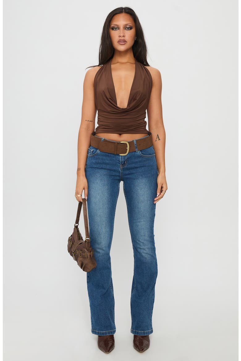 Remarkable Plunge Cowl Neck Halter Top, Alternate, color, BROWN