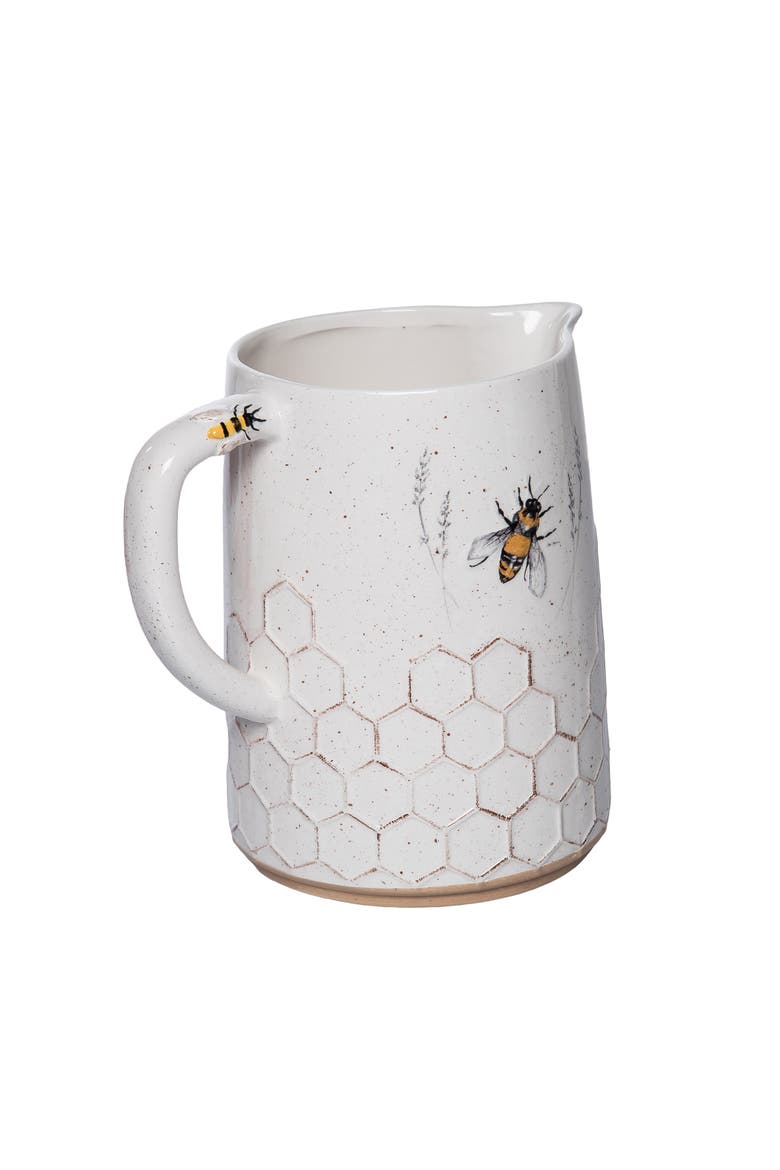 Dolomite Bee Pitcher Multicolored for Spring Serving and Entertaining, Alternate, color, White