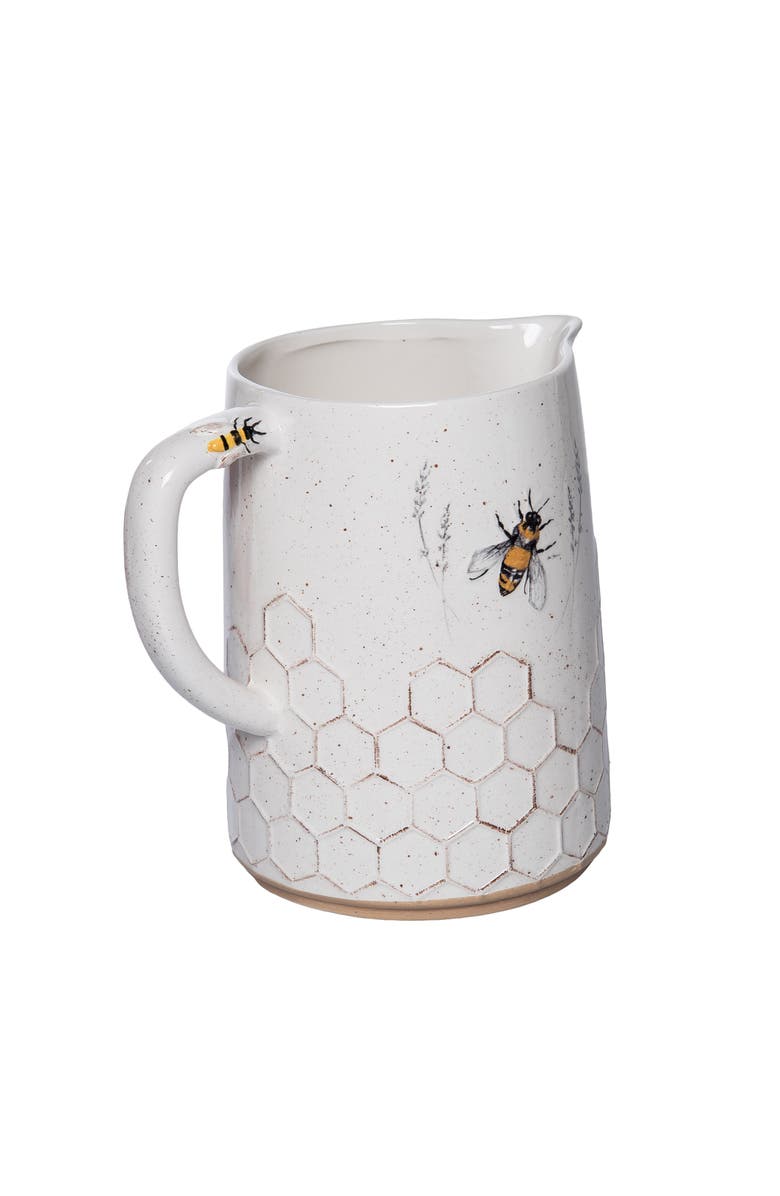 Transpac Dolomite Bee Pitcher Multicolored for Spring Serving and Entertaining, Alternate, color, White