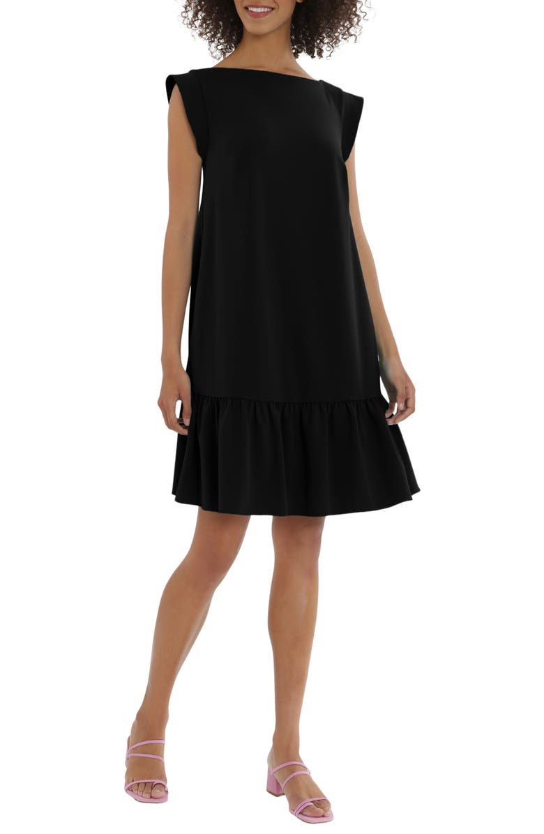 Maggy London Boatneck Cap Sleeve Ruffle Hem Crepe Shift Dress, Main, color,
