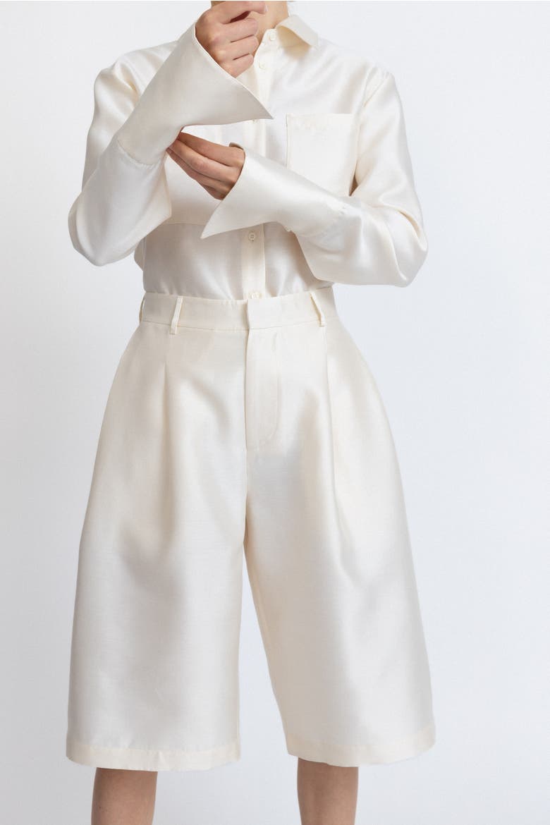 Oversized Silk-Wool Bermuda shorts, Alternate, color, Cream White