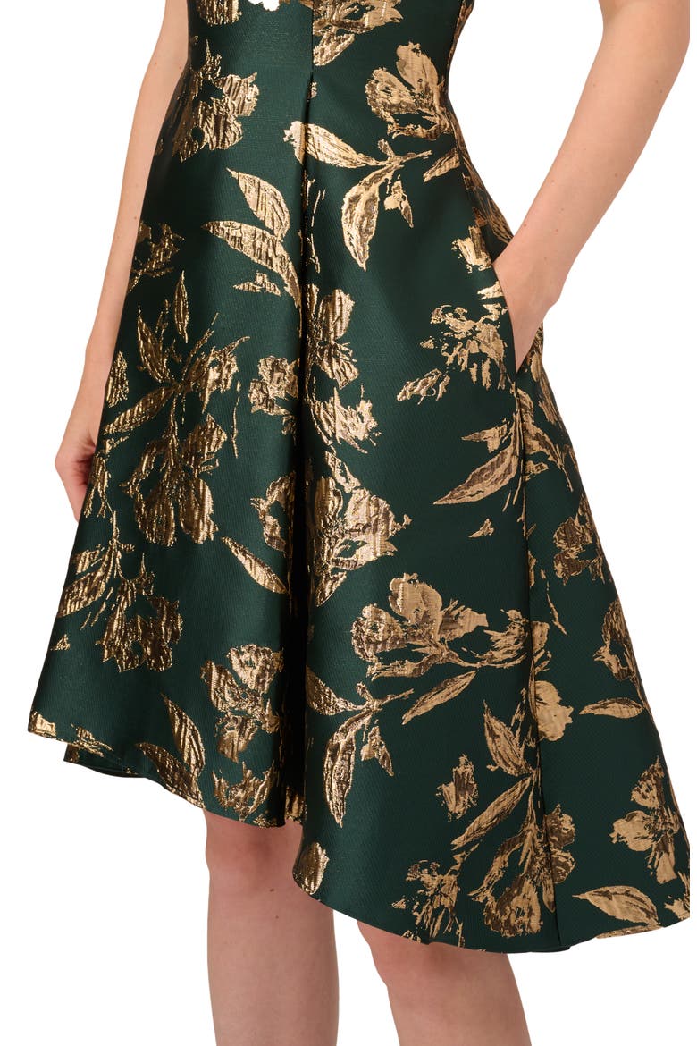 Ruffle Sleeveless Jacquard Cocktail Dress, Alternate, color, HUNTER