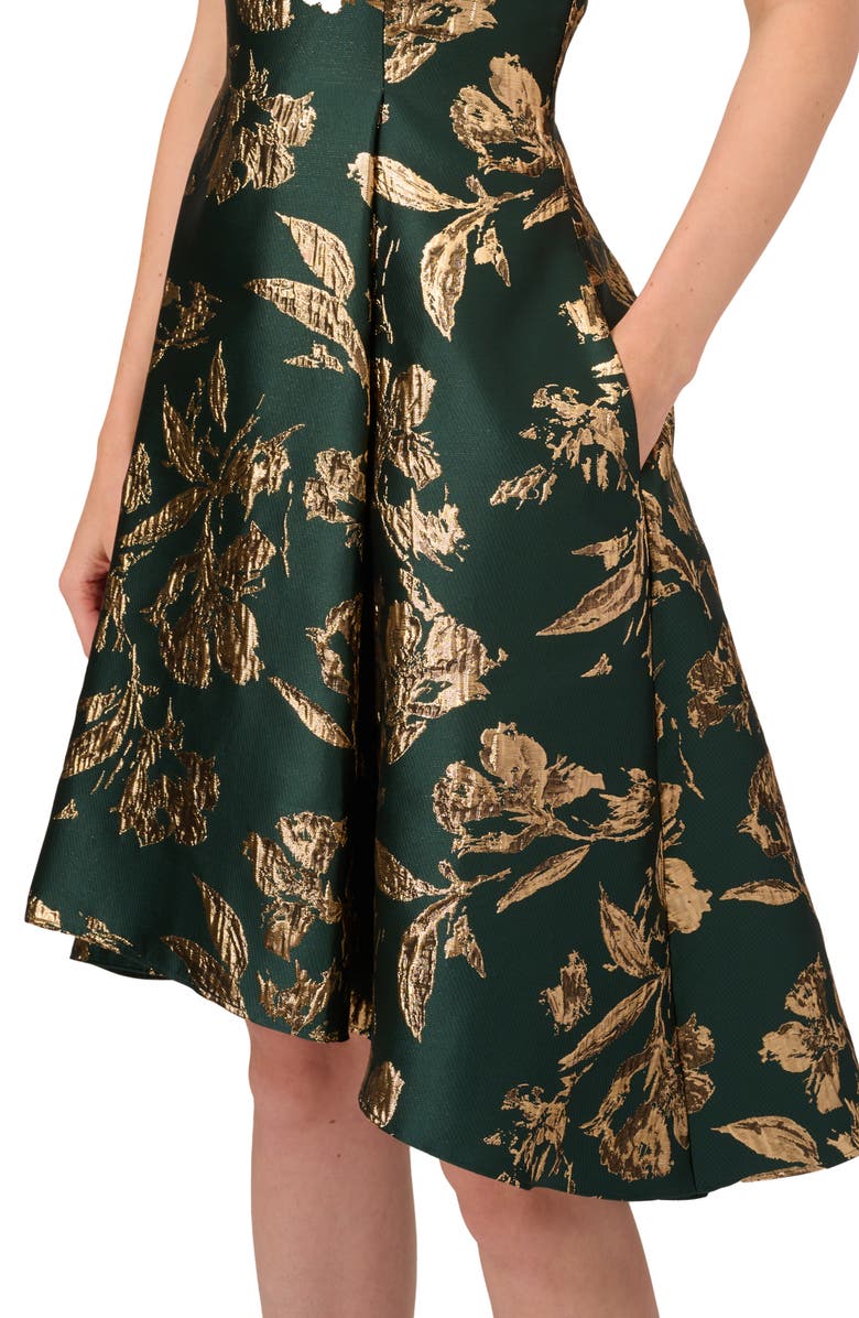 Adrianna Papell Ruffle Sleeveless Jacquard Cocktail Dress, Alternate, color, Hunter