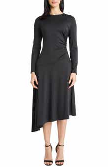 Maggy London Long Sleeve Asymmetric Hem Midi Dress