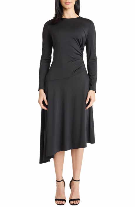 Maggy London Long Sleeve Asymmetric Hem Midi Dress