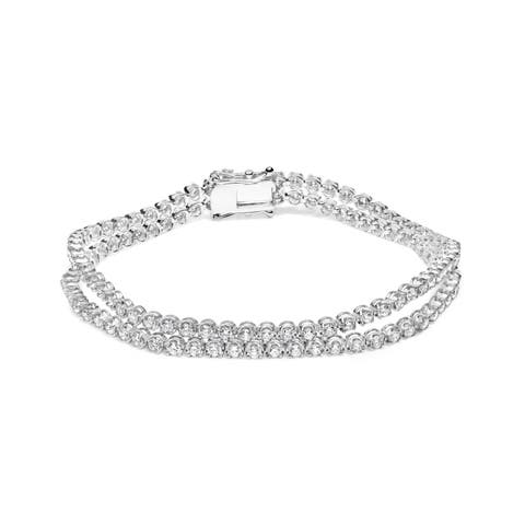 18K White Gold 5 3/5 Ctw Diamond Double Row Link Tennis Bracelet