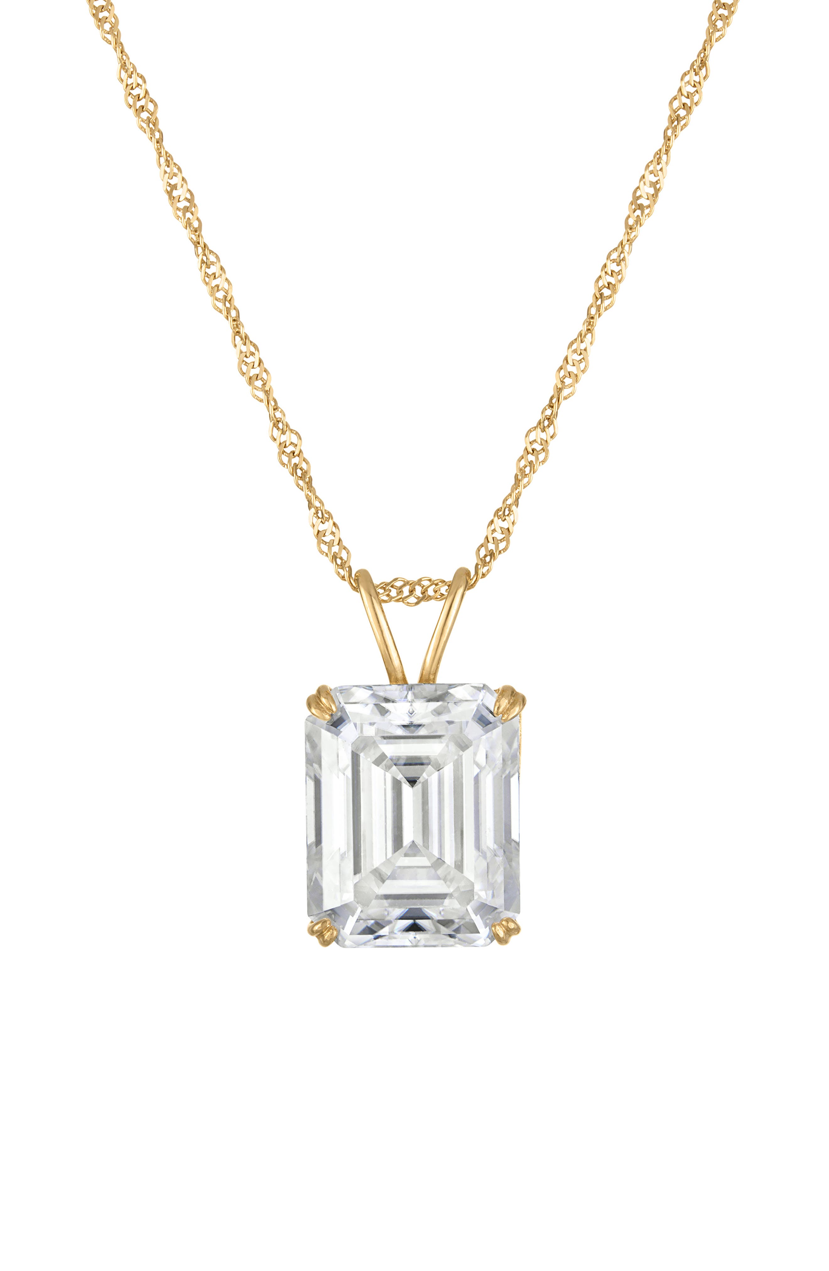 FZN 14k Gold Emerald Cut Moissanite Pendant Necklace
