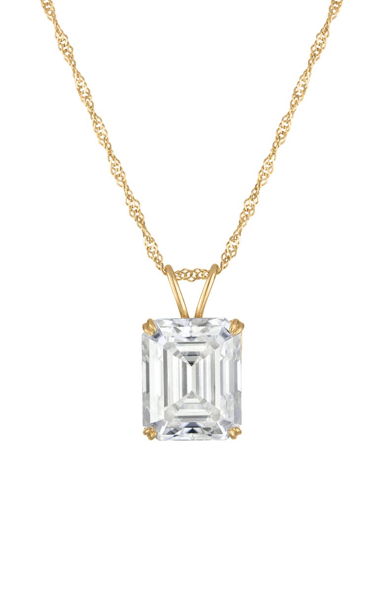 FZN 14k Gold Emerald Cut Moissanite Pendant Necklace, Main, color, Yellow Gold