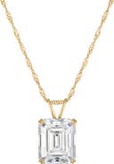 FZN 14k Gold Emerald Cut Moissanite Pendant Necklace